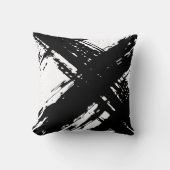Zwart-wit rommelige penseelstreken kussen (Voorkant)