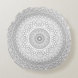 Zwart-wit rond Mandala v3 Kussen