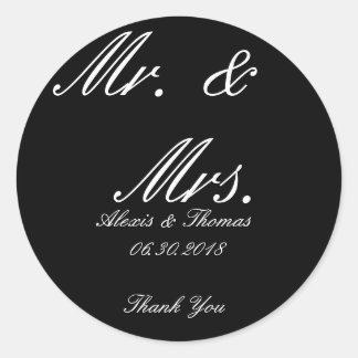 Zwart-wit Ronde Mr & Mrs Wedding Stickers