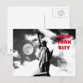 Zwart-wit rood beeld van de Vrijheid New York City Briefkaart (Voorkant / Achterkant)
