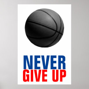 Zwart Wit Rood Blauw Nooit Opgeven Basketbal Poster