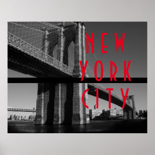 Zwart Wit Rood Brooklyn Bridge New York Stad Poster