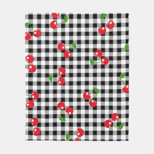 Zwart-wit rood Cherry Gingham Patroon Fleece Deken