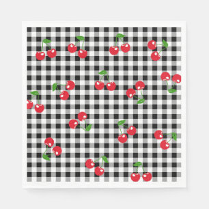 Zwart-wit rood Cherry Gingham Patroon Servet