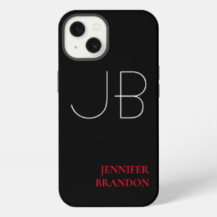 Zwart Wit Rood Chic Monogram Naam Toevoegen iPhone 13 Hoesje
