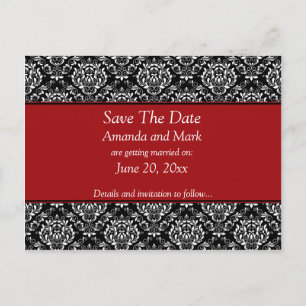 Zwart Wit Rood Damask Save the Date Aankondigingskaart