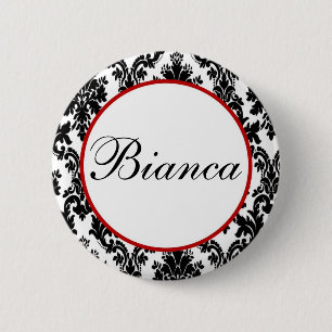 Zwart Wit Rood Damast Bruidsfeest Ronde Button 5,7 Cm