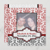 Zwart wit rood damast bruiloft Save the Date (Voorkant / Achterkant)