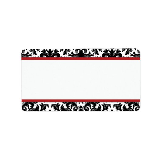 Zwart Wit Rood Damast Print-At-Home Label (Voorkant)