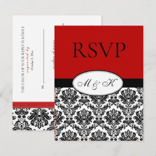 Zwart Wit Rood Damast RSVP Kaartje