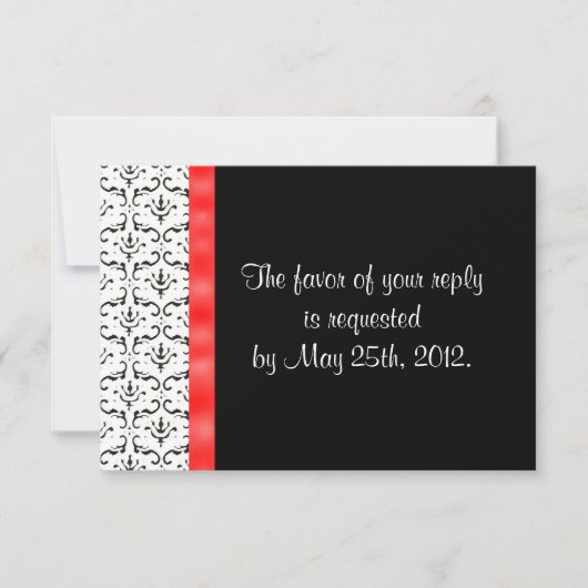 Zwart Wit Rood Damast Wedding RSVP Card (Voorkant)