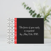 Zwart Wit Rood Damast Wedding RSVP Card (Staand voorkant)