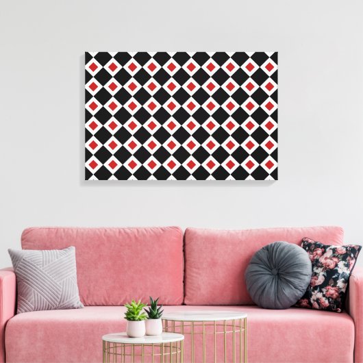 Zwart, wit, rood diamantpatroon canvas afdruk (Insitu (Woonkamer))