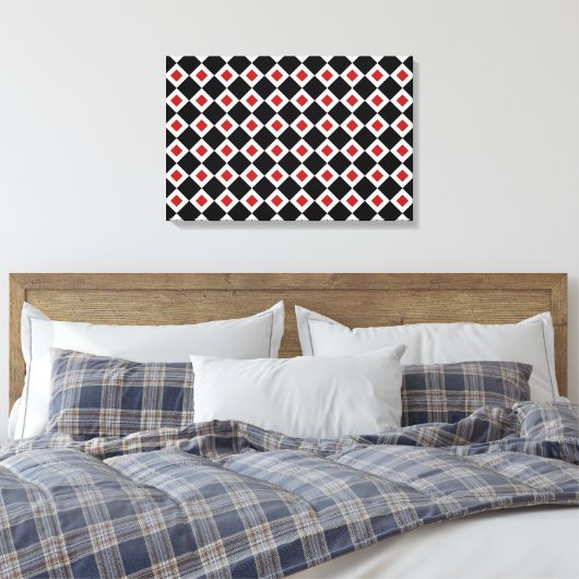 Zwart, wit, rood diamantpatroon canvas afdruk (Insitu (Slaapkamer))