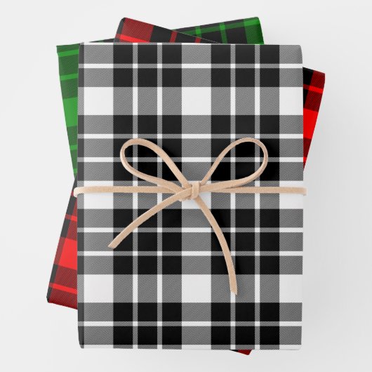 Zwart-wit, Rood en Groen Plaid Inpakpapier Vel (In situ)