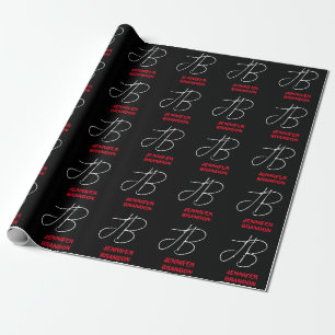 Zwart wit rood handschrift Monogram toevoegen Naam Cadeaupapier