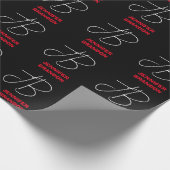 Zwart wit rood handschrift Monogram toevoegen Naam Cadeaupapier (Hoek)