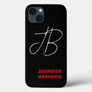 Zwart wit rood handschrift Monogram toevoegen Naam iPhone 13 Hoesje