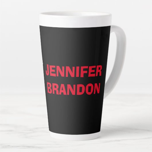 Zwart wit rood handschrift Monogram toevoegen Naam Latte Mok (Rechterhoek)