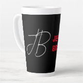 Zwart wit rood handschrift Monogram toevoegen Naam Latte Mok (Linkerhoek)
