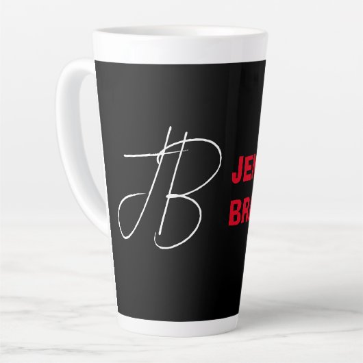 Zwart wit rood handschrift Monogram toevoegen Naam Latte Mok (Linkerhoek)