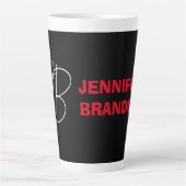 Zwart wit rood handschrift Monogram toevoegen Naam Latte Mok (Voorkant)