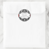Zwart/Wit/Rood Lint Damask Bruiloft Ronde Sticker (Tas)