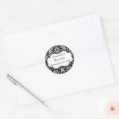 Zwart/Wit/Rood Lint Damask Bruiloft Ronde Sticker (Envelop)