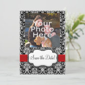 Zwart/wit/rood lint Damask Sla de datum op Save The Date (Staand voorkant)