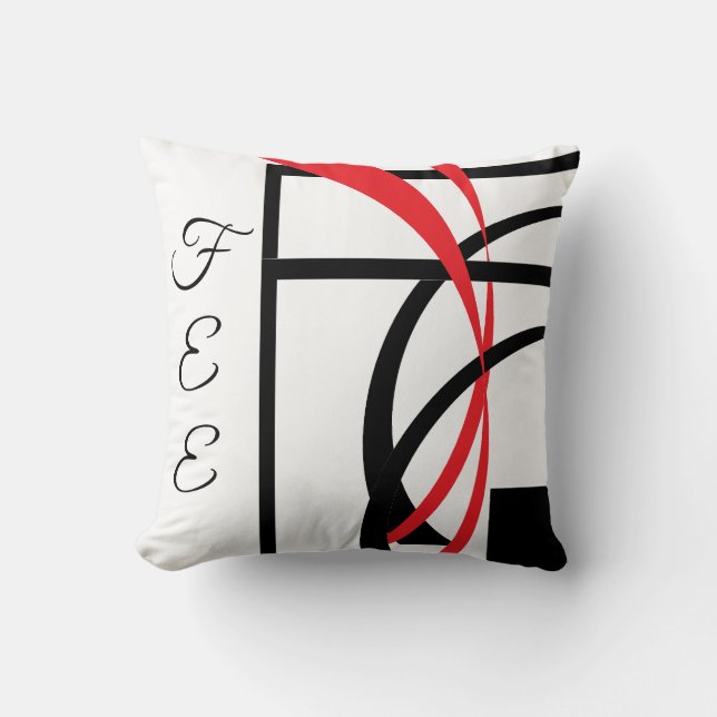 Zwart wit rood, modern, gebogen design Sierkussen (Voorkant)