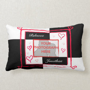 Zwart wit rood modern liefdeshart foto lijst kussen