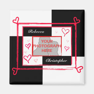 Zwart wit rood, modern liefdeshart, lijst magneet
