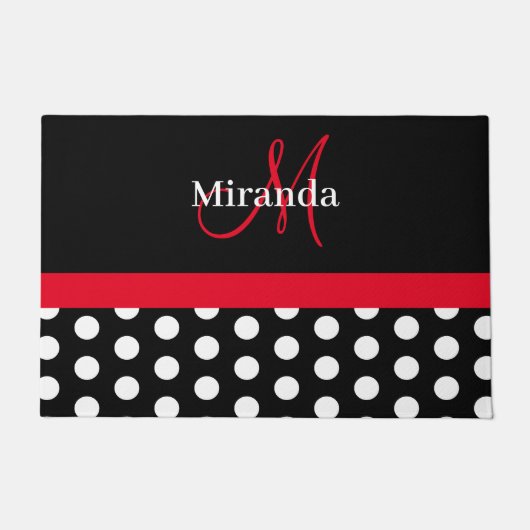 Zwart Wit Rood Monogram Script Polk Deurmat (Voorkant)