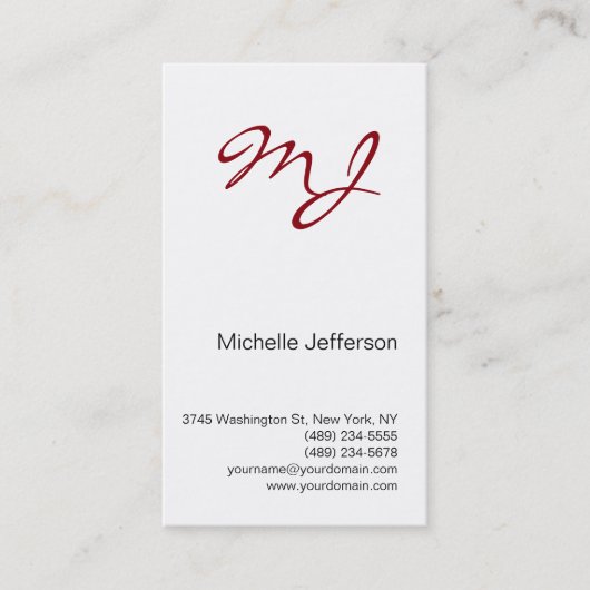 Zwart wit rood monogram verticaal Visitekaartje (Voorkant)