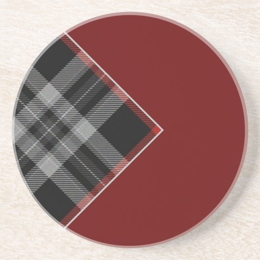 Zwart, Wit & Rood Plaid op een Rode Achtergrond Zandsteen Onderzetter (Voorkant)
