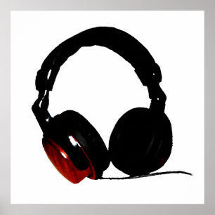 Zwart Wit Rood Pop Art Hoofdtelefoon Poster