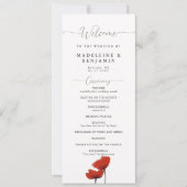 Zwart Wit Rood Poppies Elegant Bruiloft Programma (Voorkant)
