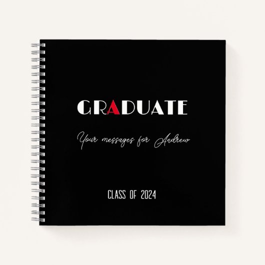 Zwart wit rood script afstuderen naam notitieboek (Voorkant)