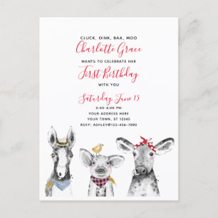 Zwart Wit Rood Script Boerderij Verjaardagsuitnodi Uitnodiging Briefkaart