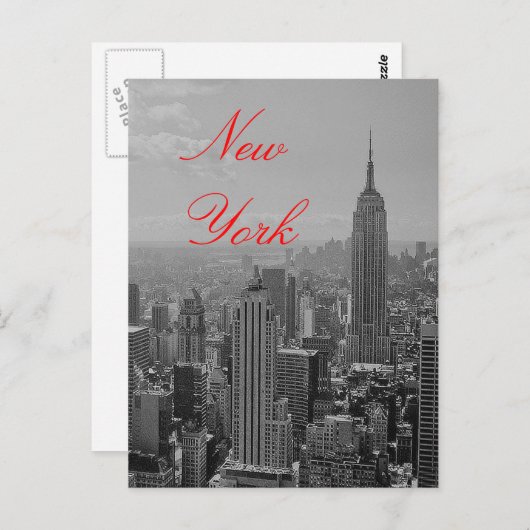 zwart-wit rood script New York Briefkaart (Voorkant / Achterkant)