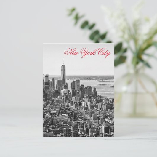 Zwart Wit Rood Script New York City Manhattan Briefkaart (Staand voorkant)