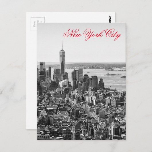 Zwart Wit Rood Script New York City Manhattan Briefkaart (Voorkant / Achterkant)