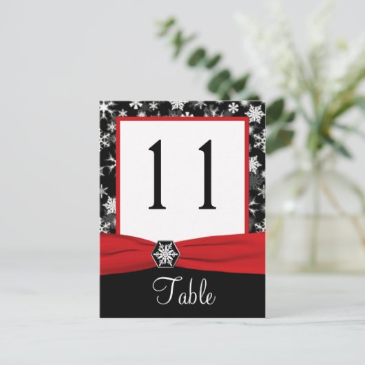 Zwart, Wit, Rood Sneeuwvlokken Tafelnummer Kaart (Staand voorkant)