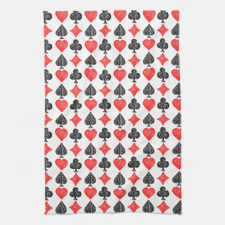 Zwart/Wit/Rood Spelen Kaart Alle Symbolen Lino Cut Theedoek