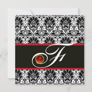 ZWART WIT ROOD ZILVER DAMAST MONOGRAM Ruby Kaart