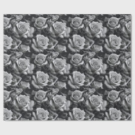 Zwart & wit roos bloemenpatroon inpakpapier