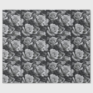 Zwart & wit roos bloemenpatroon inpakpapier