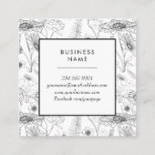 Zwart wit roos botanisch vierkante visitekaartje (Achterkant)