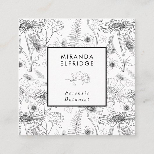 Zwart wit roos botanisch vierkante visitekaartje (Voorkant)