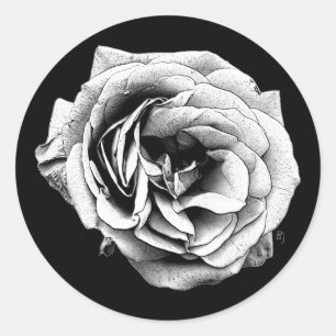Zwart wit Roos   Elegant Ronde Sticker